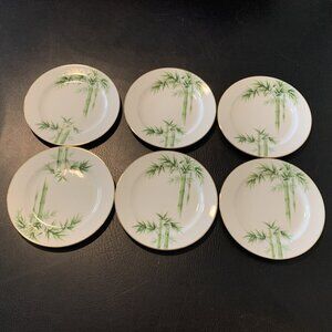 6 Noritake Toki Kaisha Dessert Luncheon Plates Green Bamboo 7.5" Japan Vintage